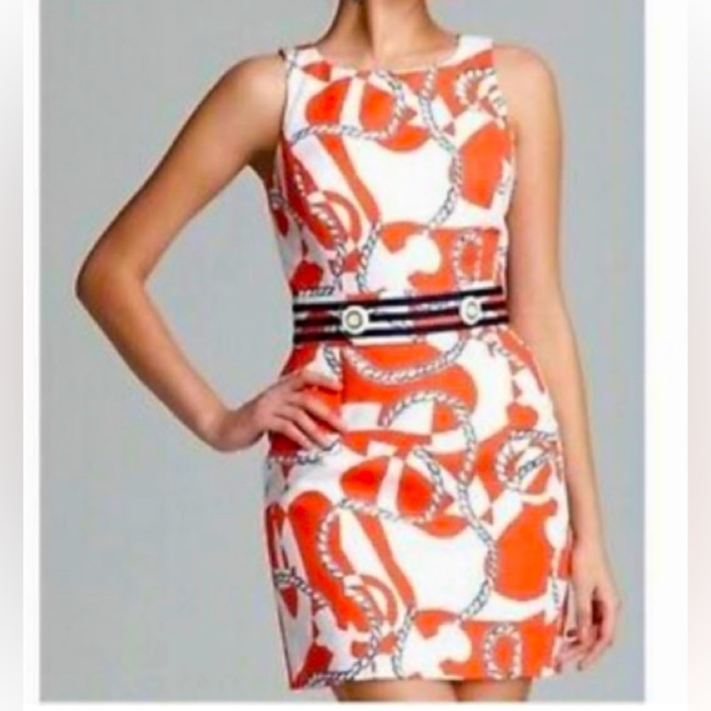 Lilly Pulitzer Kirkland Dress Tango Orange Booze Cruise Nautical Navy 6! July 4!